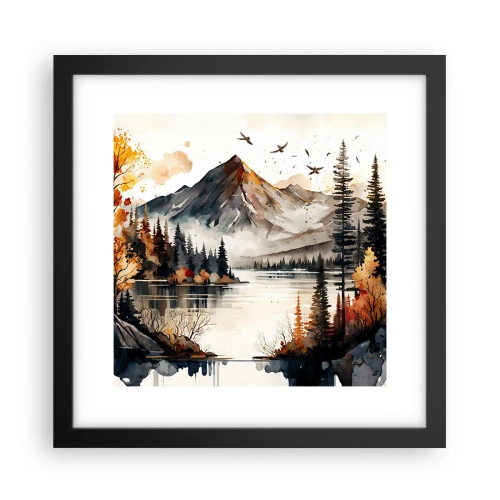 Póster en marco negro - Otoño dorado en las montañas - 30x30 cm