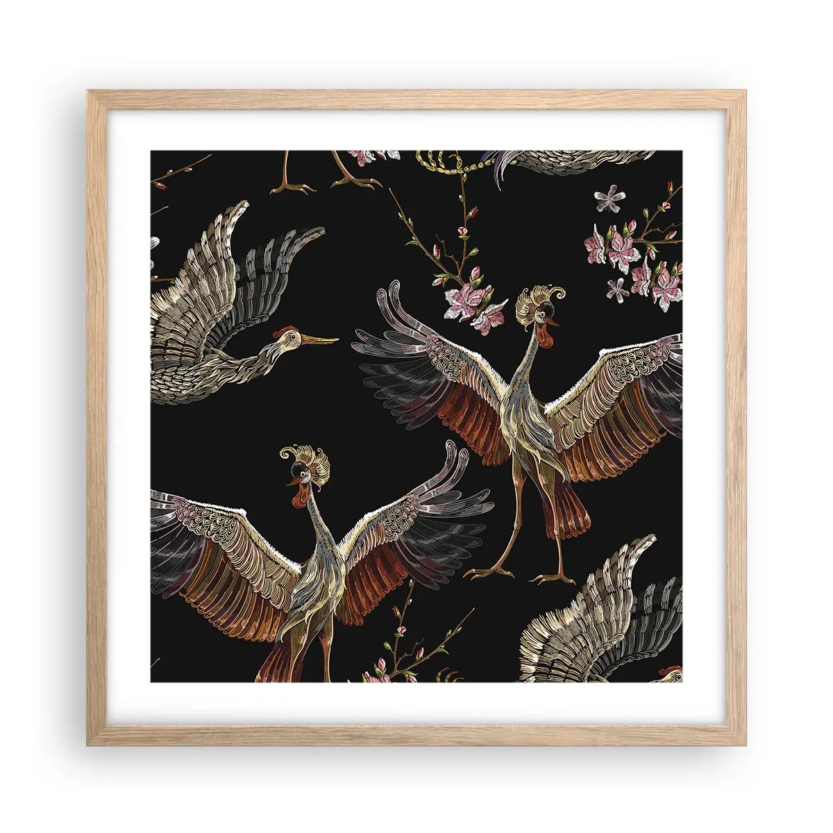 Póster en marco roble claro - Aves de cuento de hadas - 50x50 cm