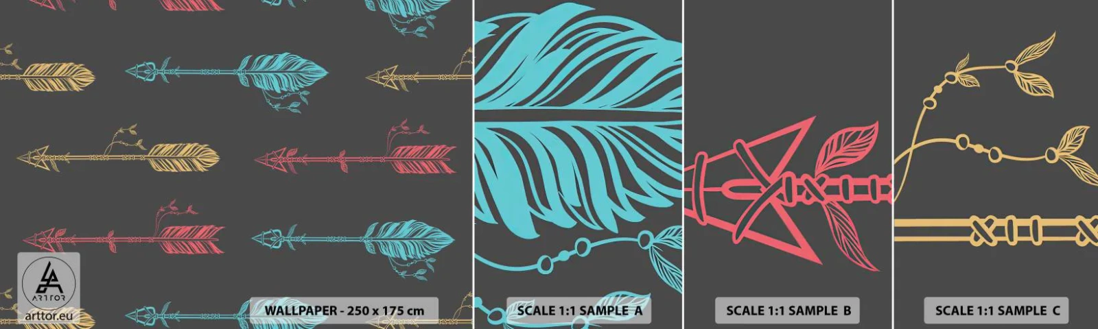 Muestra de fotomural autoadhesivo Deluxe Sticker - Flechas - Abstracción, bohemia, Flecha - 100x30 cm