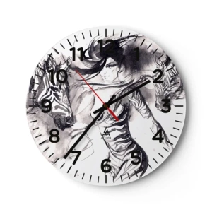 Reloj de pared - Reloj de vidrio - Bailando con las cebras - 30x30 cm