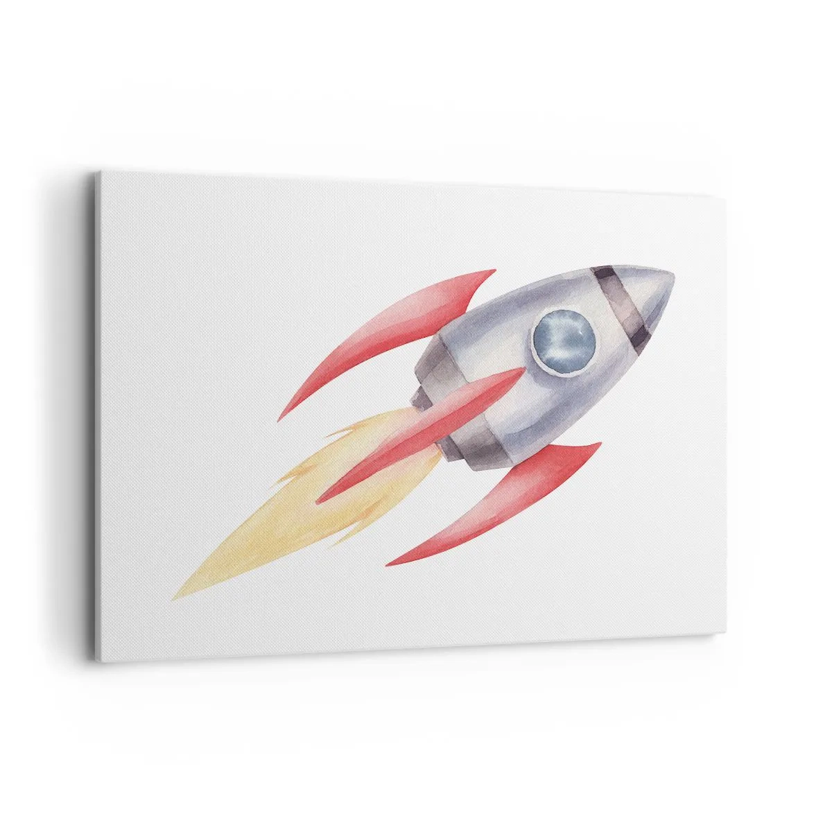 Cuadro sobre lienzo - Impresión de Imagen - Cohete en estilo acuarela sobre fondo blanco. - 100x70cm - Más alto, más rápido, más lejos - Decoración de pared moderna para salón y dormitorio ARTTOR