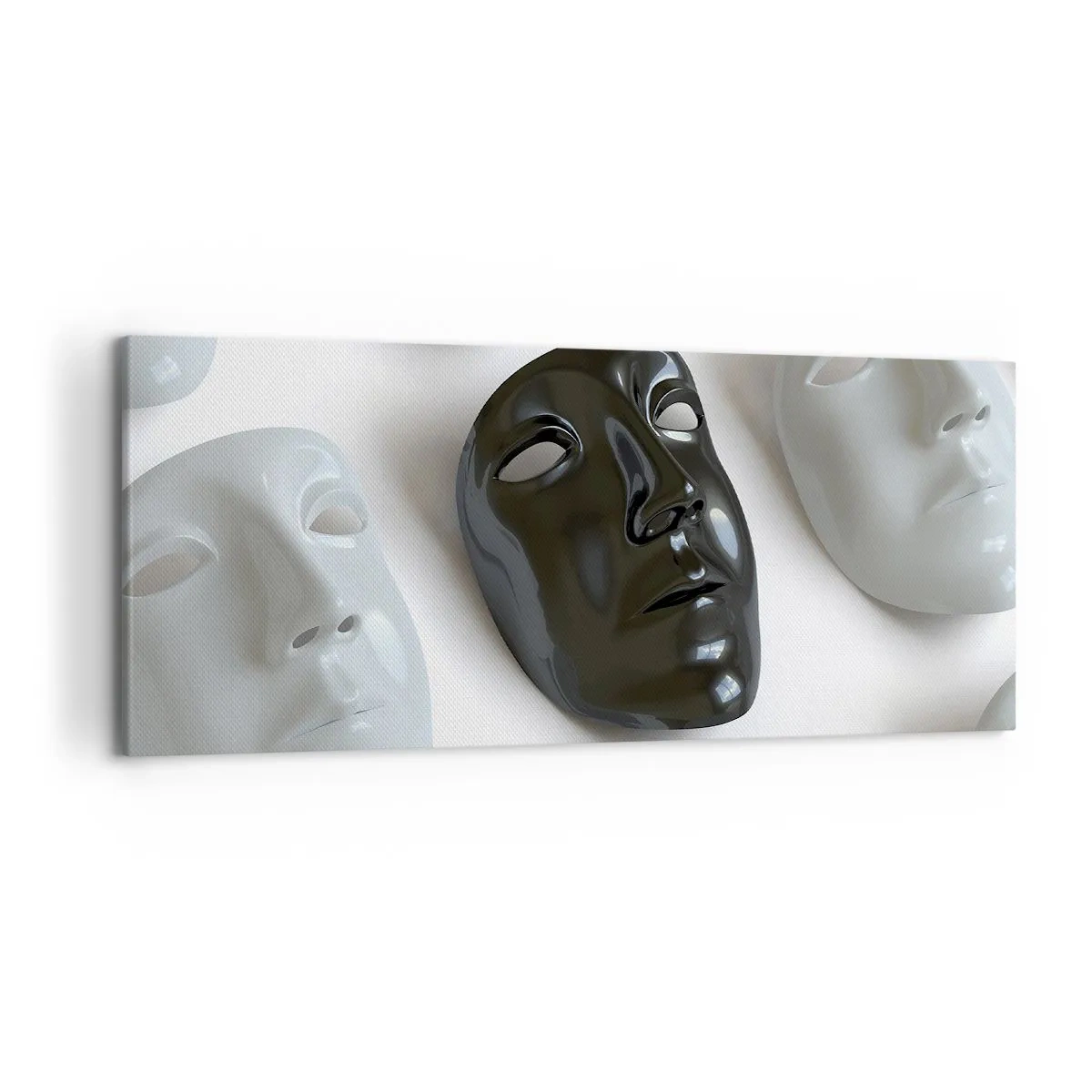 Cuadro sobre lienzo - Impresión de Imagen - Máscaras en blanco y negro sobre un fondo claro - 120x50cm - ¿Cómo destacar? - Decoración de pared moderna para salón y dormitorio ARTTOR