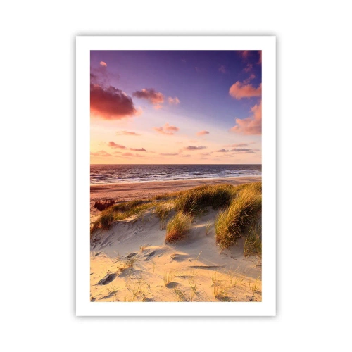 Póster - Playa con dunas y sol poniente - 50x70cm - Se siente la brisa veraniega - Decoración de pared moderna para salón y dormitorio ARTTOR