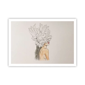 Póster - Retrato de una mujer con decoración de plumas en estilo artístico. - 100x70cm - Belleza coronada - Decoración de pared moderna para salón y dormitorio ARTTOR