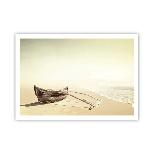 Póster - Viejo barco pesquero en una playa de arena - 100x70cm - Un recuerdo de los mares del sur - Decoración de pared moderna para salón y dormitorio ARTTOR