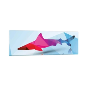 Cuadro sobre vidrio - Impresiones sobre Vidrio - Silueta geométrica de tiburón en tonos rosa y azul. - 160x50cm - Tiburón en espacio cristalino - Decoración de pared moderna para salón y dormitorio ARTTOR