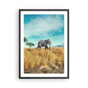 Póster en marco negro - Una cebra con cuerpo de elefante con el telón de fondo de la sabana africana. - 50x70cm - El gris ya no está de moda - Decoración de pared moderna para salón y dormitorio ARTTOR
