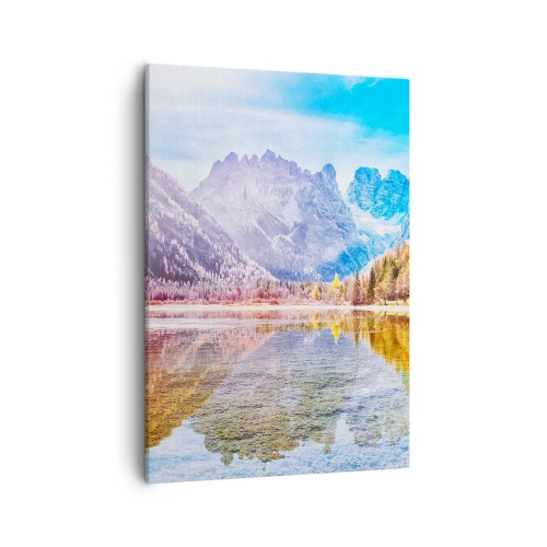 Cuadro sobre lienzo - Impresión de Imagen - Paisaje otoñal de montaña con un lago - 50x70cm - Ya es otoño en las montañas - Decoración de pared moderna para salón y dormitorio ARTTOR