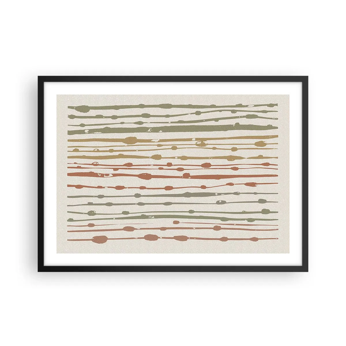 Póster en marco negro - Un patrón de líneas en tonos cálidos sobre un fondo claro. - 70x50cm - Composición de notas musicales - Decoración de pared moderna para salón y dormitorio ARTTOR