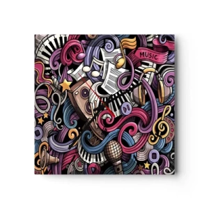 Reloj de pared - Reloj de vidrio - Una abstracción musical llena de instrumentos y notas coloridas. - 30x30cm - Una melodía complicada - Decoración de pared moderna para salón y dormitorio ARTTOR