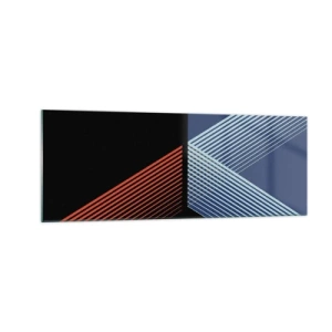 Cuadro sobre vidrio - Impresiones sobre Vidrio - Líneas geométricas en tonos rojos y azules. - 140x50cm - La rectitud - Decoración de pared moderna para salón y dormitorio ARTTOR