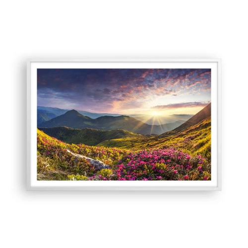 Póster en marco blanco - La frescura de una mañana de montaña - 91x61 cm