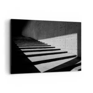 Cuadro sobre lienzo - Impresión de Imagen - Escaleras de estilo minimalista en blanco y negro. - 120x80cm - La cruda belleza del modernismo - Decoración de pared moderna para salón y dormitorio ARTTOR