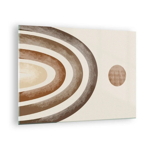 Cuadro sobre vidrio - Impresiones sobre Vidrio - Rayas y círculos abstractos en tonos marrones - 70x50cm - En otro mundo - Decoración de pared moderna para salón y dormitorio ARTTOR