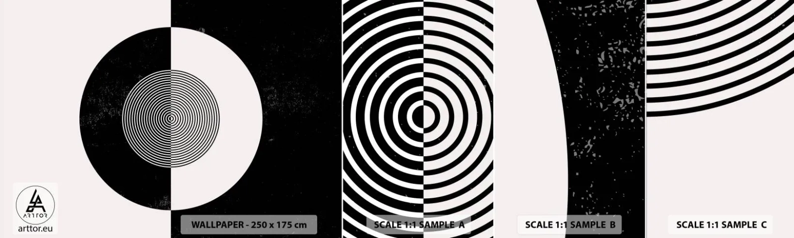 Muestra de fotomural autoadhesivo Deluxe Sticker - Armonía en blanco y negro - Abstracción, Pedazo, En blanco y negro - 100x30 cm