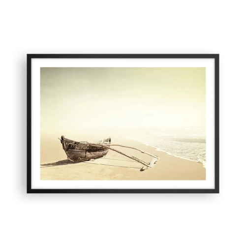 Póster en marco negro - Viejo barco pesquero en una playa de arena - 70x50cm - Un recuerdo de los mares del sur - Decoración de pared moderna para salón y dormitorio ARTTOR
