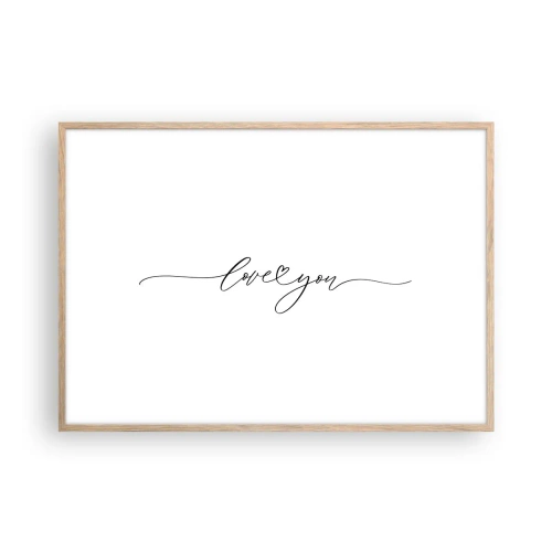 Póster en marco roble claro - Negro sobre blanco - 100x70 cm