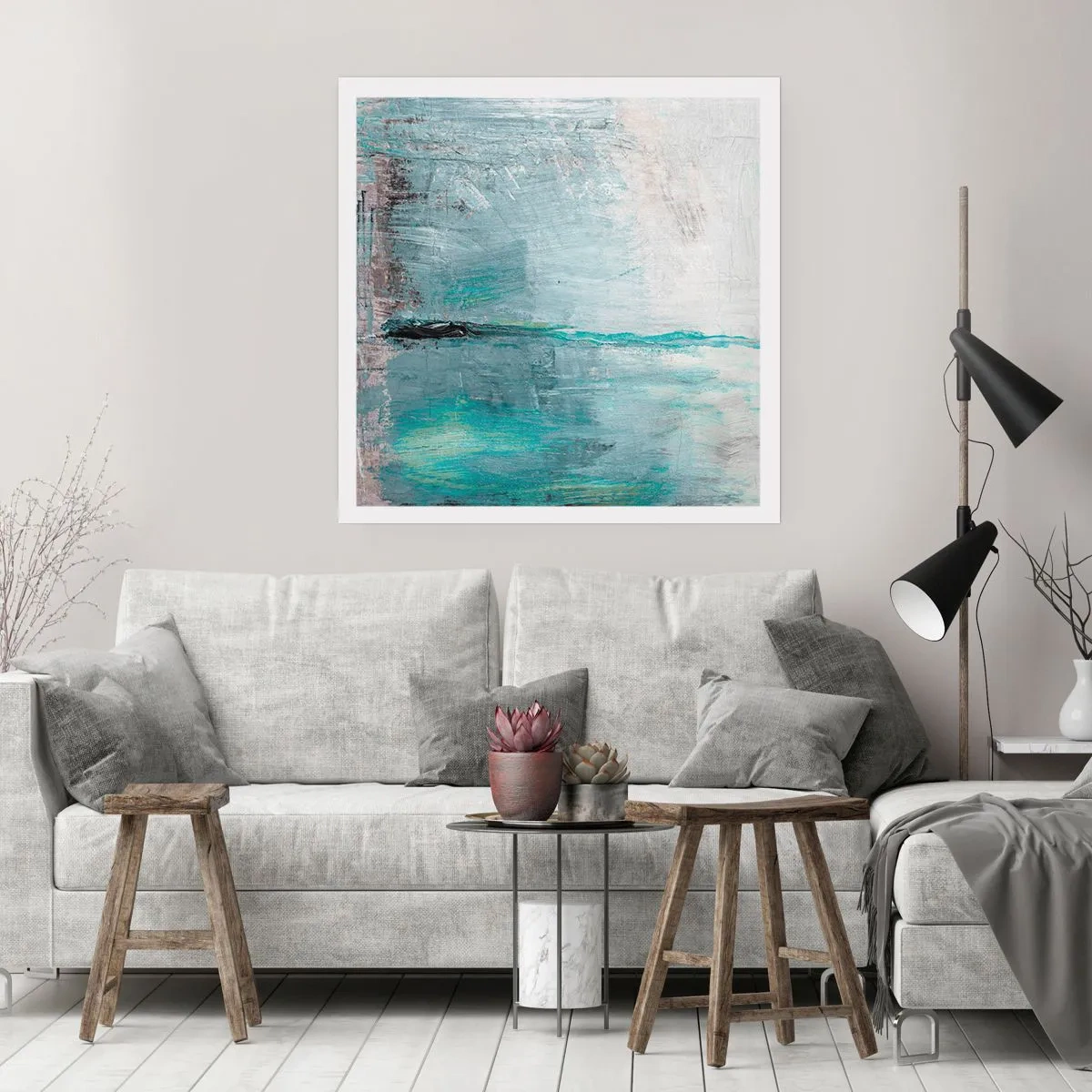 Póster - Horizontalmente sobre el azul - 40x40 cm