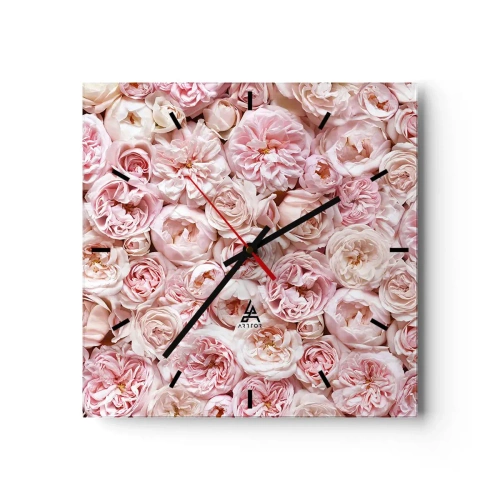 Reloj de pared - Reloj de vidrio - Delicadas rosas en tonos rosa por toda la superficie. - 30x30cm - Salpicado de rosas - Decoración de pared moderna para salón y dormitorio ARTTOR