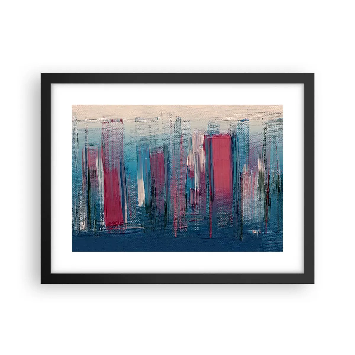 Póster en marco negro - Composición vertical en azul y rojo - 40x30 cm