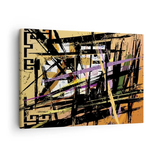 Cuadro sobre lienzo - Impresión de Imagen - Líneas y formas abstractas sobre un fondo beige - 70x50cm - Corte afilado - Decoración de pared moderna para salón y dormitorio ARTTOR