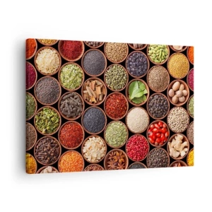 Cuadro sobre lienzo - Impresión de Imagen - Especias de colores en recipientes redondos - 70x50cm - Todos los sabores del mundo - Decoración de pared moderna para salón y dormitorio ARTTOR
