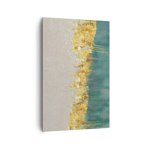 Cuadro sobre lienzo - Impresión de Imagen - Acentos dorados sobre un fondo verde-beige. - 80x120cm - La frontera dorada - Decoración de pared moderna para salón y dormitorio ARTTOR