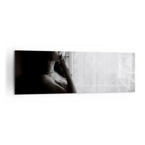 Cuadro sobre lienzo - Impresión de Imagen - Una mujer en una pose sensual en una fotografía en blanco y negro. - 160x50cm - Un momento sensual - Decoración de pared moderna para salón y dormitorio ARTTOR