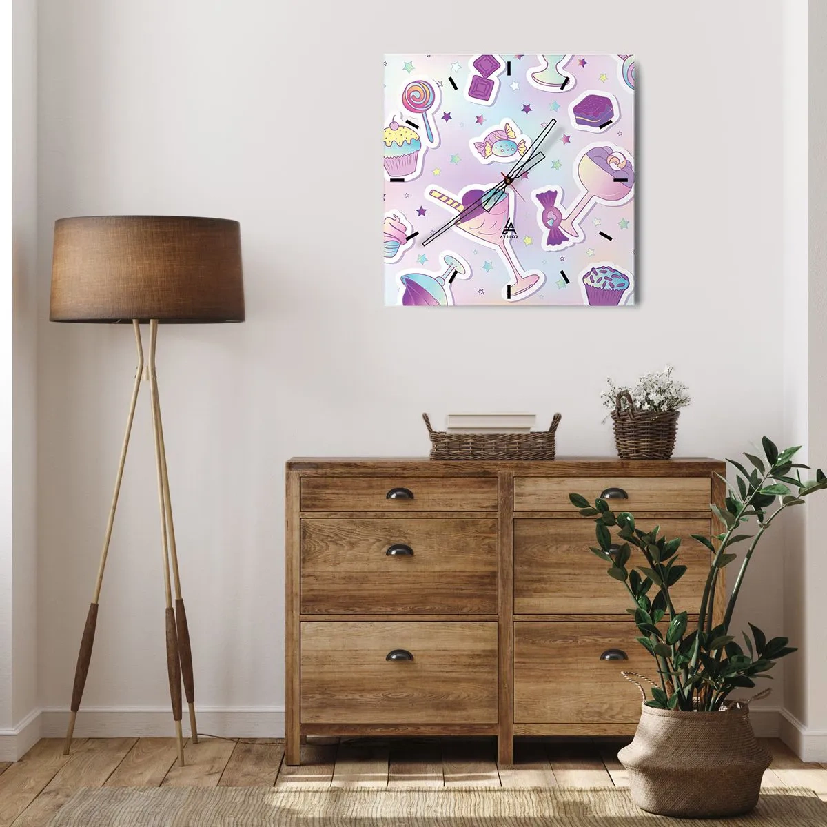 Reloj de pared - Reloj de vidrio - Patrones pastel con dulces y postres. - 30x30cm - Cumplir años todos los días - Decoración de pared moderna para salón y dormitorio ARTTOR