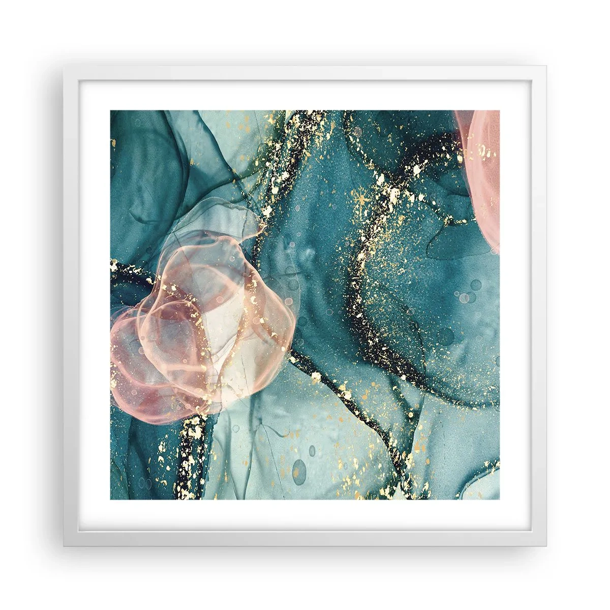 Póster en marco blanco - Seda azul, tul rosa - 50x50 cm