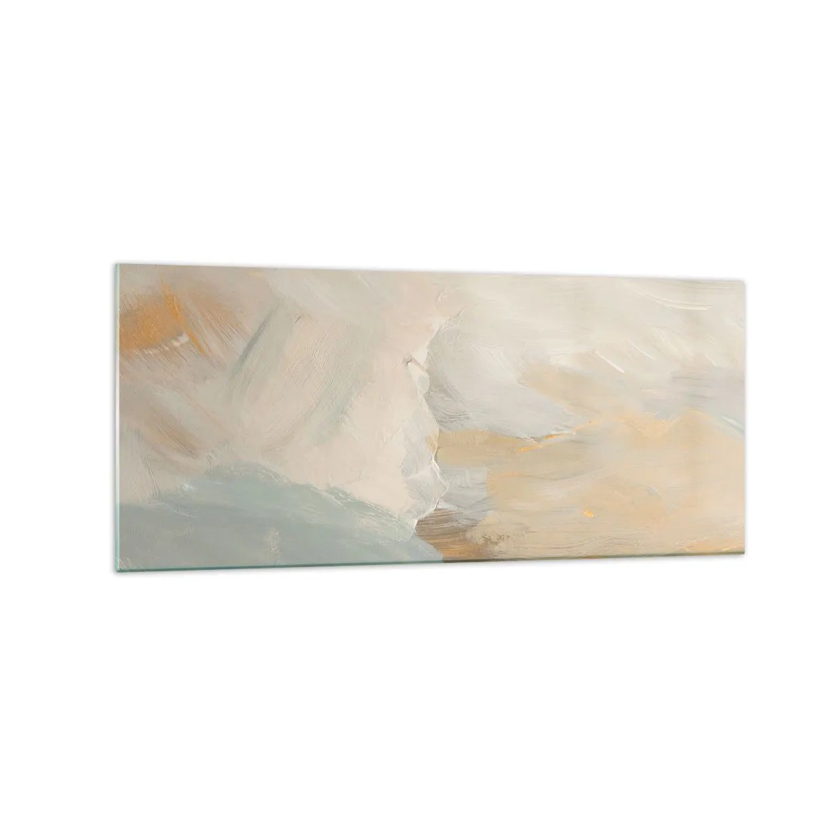Cuadro sobre vidrio - Impresiones sobre Vidrio - Delicados trazos abstractos en tonos blancos y dorados. - 120x50cm - Abstracción - una tierra de dulzura - Decoración de pared moderna para salón y dormitorio ARTTOR