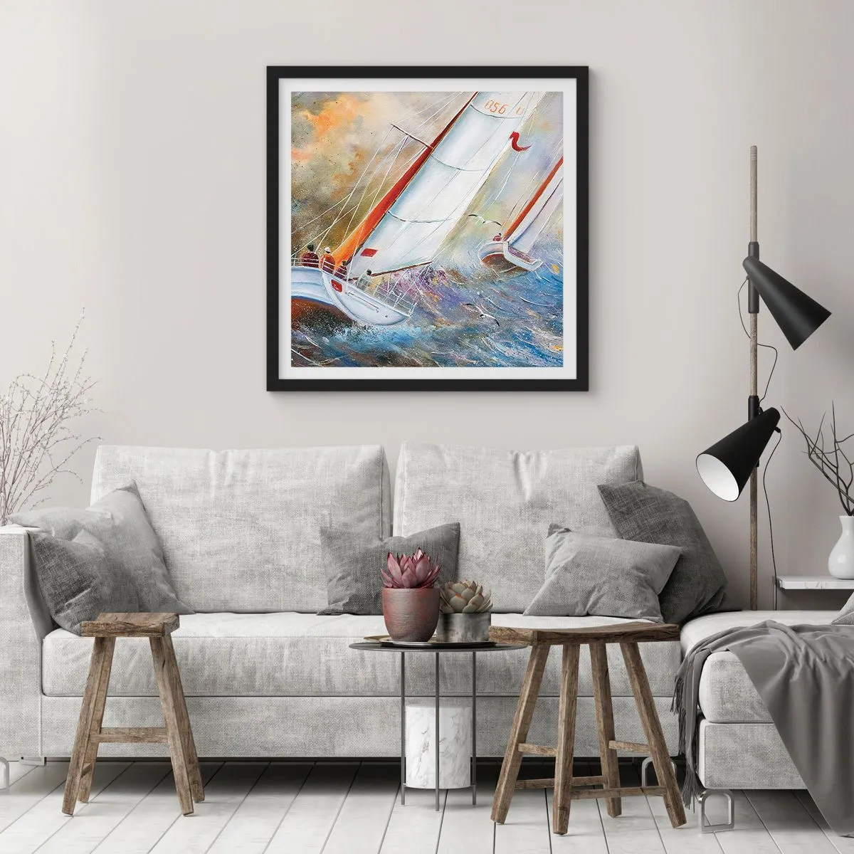 Póster en marco negro - Surcando las olas - 60x60 cm