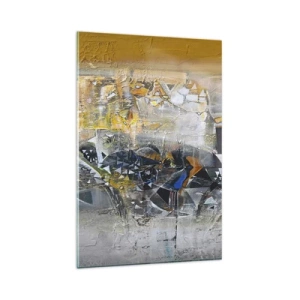 Cuadro sobre vidrio - Impresiones sobre Vidrio - Abstracción con tonos dominantes de amarillo y gris. - 80x120cm - Todo se pondrá en su sitio - Decoración de pared moderna para salón y dormitorio ARTTOR