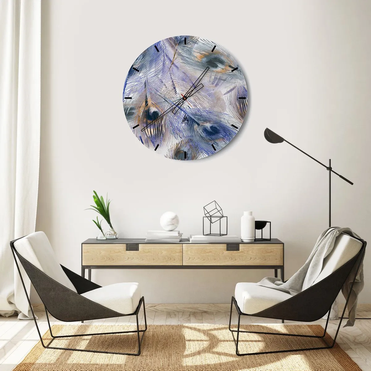 Reloj de pared - Reloj de vidrio - Una composición inspirada en plumas de pavo real en un estilo artístico. - 30x30cm - Composición - Decoración de pared moderna para salón, cocina y dormitorio ARTTOR
