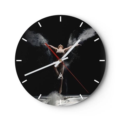 Reloj de pared - Reloj de vidrio - Una bailarina en una pose dinámica rodeada de nubes de polvo. - 30x30cm - Los duendes existen - Decoración de pared moderna para salón, cocina y dormitorio ARTTOR