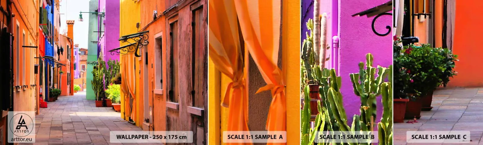 Muestra de fotomural autoadhesivo Deluxe Sticker - El callejón arco iris - Ciudad, Venecia, Arquitectura - 100x30 cm