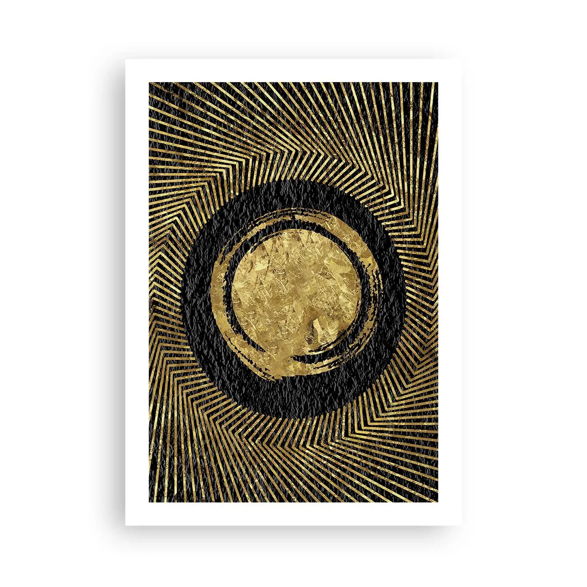 Póster - Abstracción geométrica dorada sobre fondo negro. - 50x70cm - Composición glamour - Decoración de pared moderna para salón y dormitorio ARTTOR
