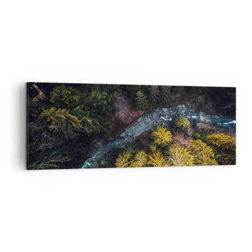 Cuadro sobre lienzo - Impresión de Imagen - Una vista desde arriba de un bosque con un río sinuoso. - 140x50cm - Rápido, cada vez más rápido - Decoración de pared moderna para salón y dormitorio ARTTOR