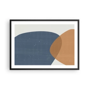 Póster en marco negro - Una composición geométrica minimalista en tonos azules y naranjas. - 70x50cm - Óvalos e influencias - Decoración de pared moderna para salón y dormitorio ARTTOR