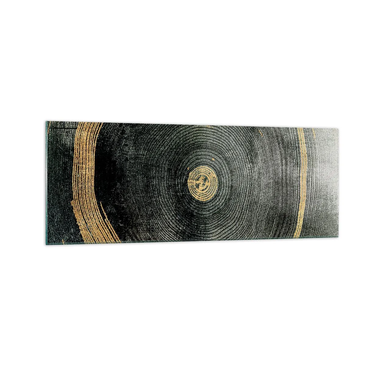 Cuadro sobre vidrio - Impresiones sobre Vidrio - Círculos concéntricos con acentos dorados. - 140x50cm - Cambio y perpetuidad - Decoración de pared moderna para salón y dormitorio ARTTOR