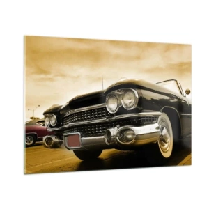 Cuadro sobre vidrio - Impresiones sobre Vidrio - El frontal de un coche clásico en un elegante estilo retro. - 100x70cm - Los clásicos nunca desaparecen - Decoración de pared moderna para salón y dormitorio ARTTOR