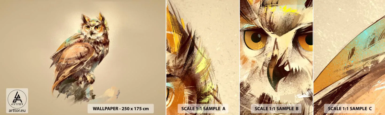 Muestra De Fotomural Standard Eco - Sabiduría de búho - Búho, Pájaro, Abstracción - 100x30 cm