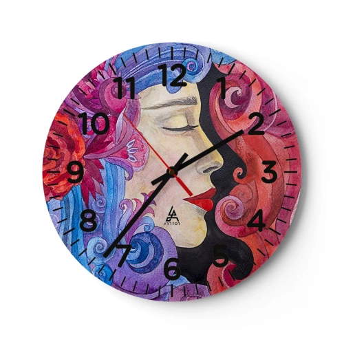 Reloj de pared - Reloj de vidrio - Inspiración en rojo y violeta - 40x40 cm