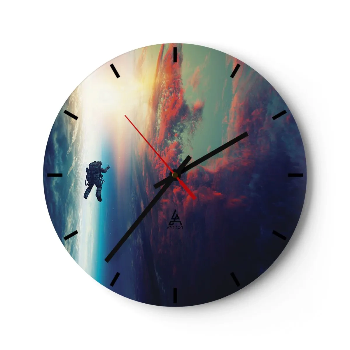 Reloj de pared - Reloj de vidrio - Una composición pictórica de abrasiones y estructuras rojas sobre un fondo blanco. - 30x30cm - Enfrentarse al universo - Decoración de pared moderna para salón, cocina y dormitorio ARTTOR