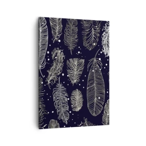 Cuadro sobre lienzo - Impresión de Imagen - Delicadas plumas blancas sobre un fondo azul marino. - 50x70cm - Encaje de plumas - Decoración de pared moderna para salón y dormitorio ARTTOR