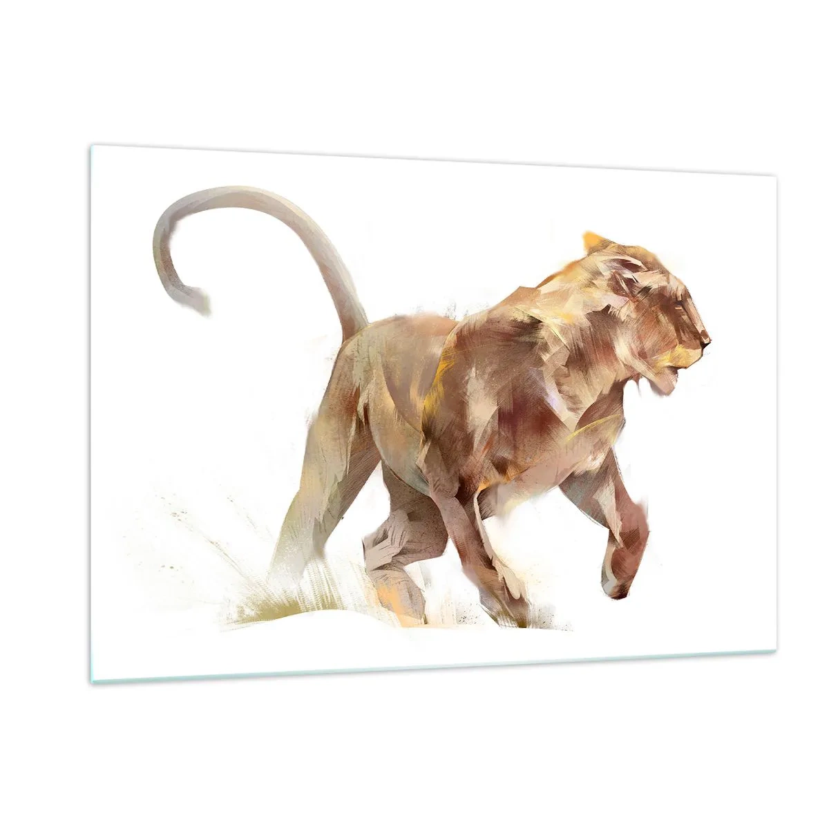 Cuadro sobre vidrio - Impresiones sobre Vidrio - Silueta dinámica de un león en estilo artístico sobre fondo blanco. - 120x80cm - Gracia salvaje - Decoración de pared moderna para salón y dormitorio ARTTOR