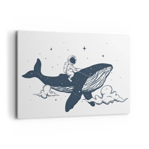 Cuadro sobre lienzo - Impresión de Imagen - Astronauta en una ballena flotando en el espacio - 100x70cm - Una aventura cósmica - Decoración de pared moderna para salón y dormitorio ARTTOR