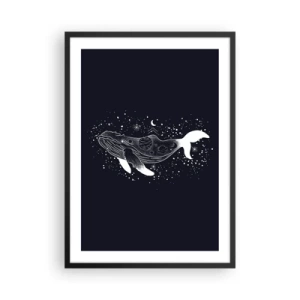 Póster en marco negro - Una ballena espacial en estilo gráfico sobre un fondo negro. - 50x70cm - En el océano del universo - Decoración de pared moderna para salón y dormitorio ARTTOR