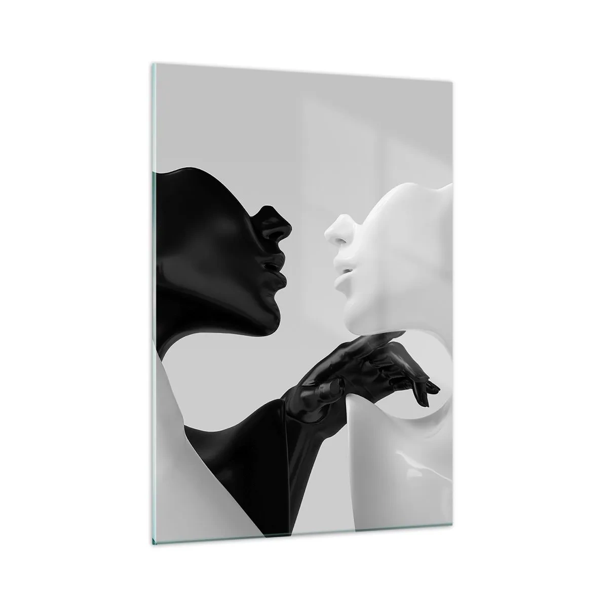 Cuadro sobre vidrio - Impresiones sobre Vidrio - Figuras en blanco y negro en primer plano sensual - 50x70cm - Atracción - deseo - Decoración de pared moderna para salón y dormitorio ARTTOR