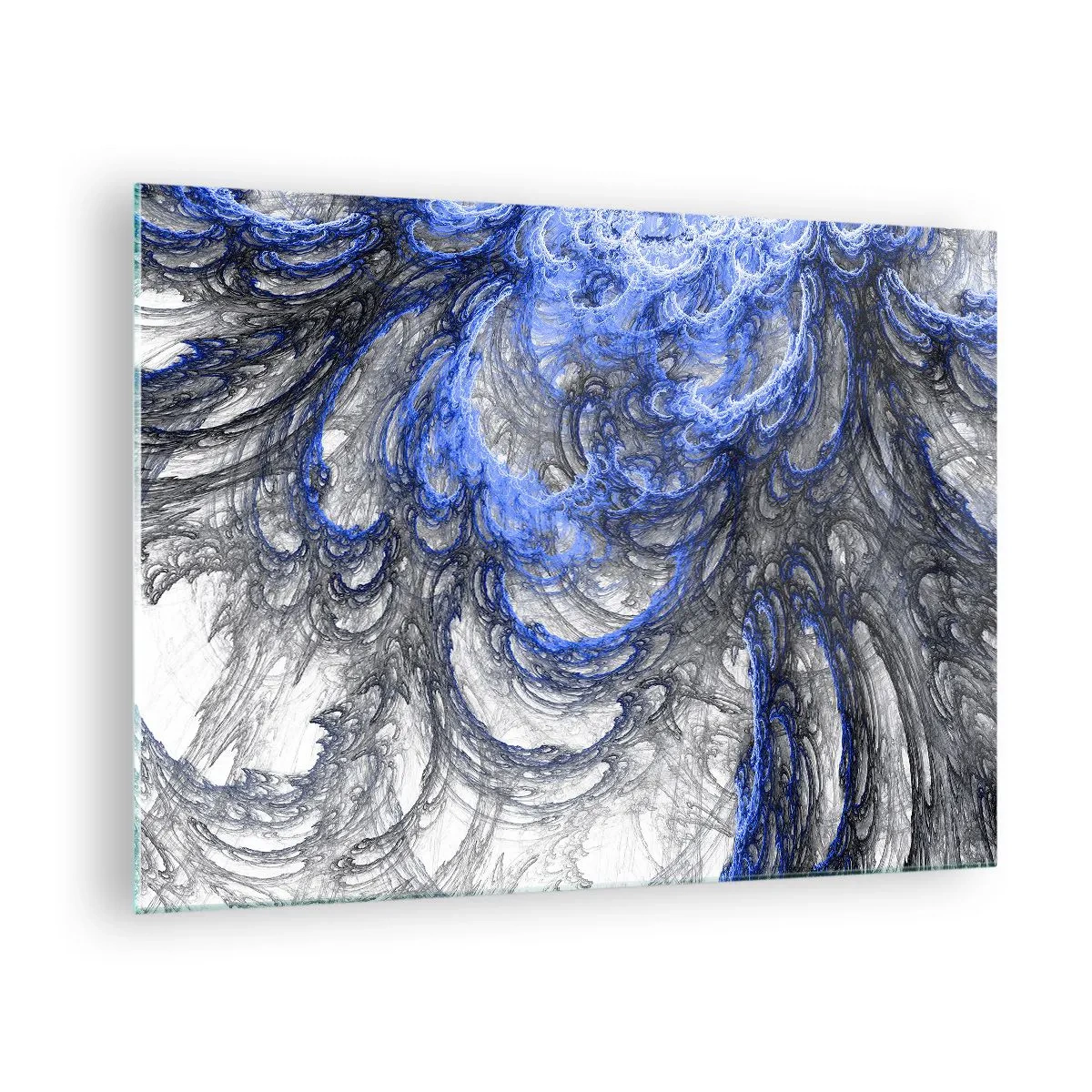 Cuadro sobre vidrio - Impresiones sobre Vidrio - Abstracción dinámica en tonos azules y grises. - 70x50cm - El nacimiento de una ola - Decoración de pared moderna para salón y dormitorio ARTTOR
